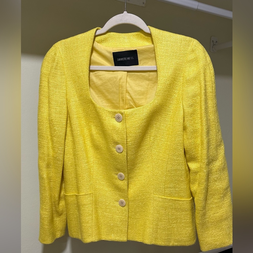 Lafayette 148 New York Canvas Yellow Blazer Women Size 4